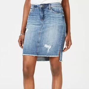Kut from the Kloth Connie High Low Hem Distressed Denim Skirt Size 12